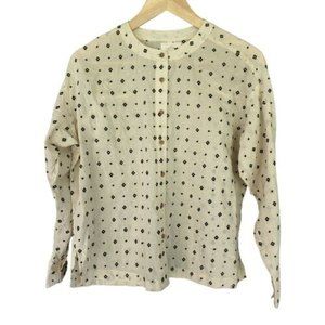 Lou & Grey Button Down Long Sleeve Shirt - Size XS - White with pattern